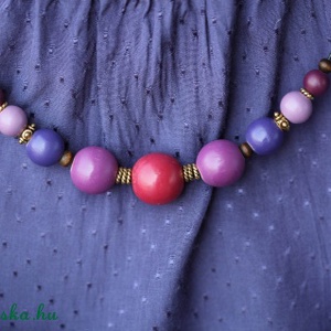 Lila-mályva-pink fa golyós nyaklánc -  - Meska.hu