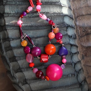 Pink-narancs-lila színes  2 soros ásvány nyaklánc -  - Meska.hu