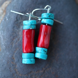 Korall-türkiz fülbevaló - Meska.hu