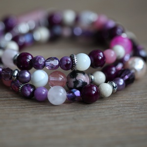 Lila-rózsaszín 3 soros karkötő vagy nyaklánc - Meska.hu