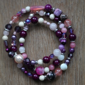 Lila-rózsaszín 3 soros karkötő vagy nyaklánc -  - Meska.hu