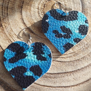 Kék szív alakú bőr fülbevaló, Ékszer, Fülbevaló, Lógós kerek fülbevaló, Bőrművesség, MESKA