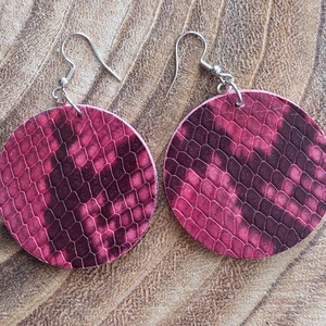 Bordó kígyóbőr mintás bőr fülbevaló, Ékszer, Fülbevaló, Lógó fülbevaló, , MESKA