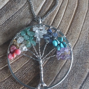 Ásvány életfa medál acél láncon - ékszer - nyaklánc - gyöngyös nyaklánc - Meska.hu