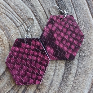 Bordó fekete szögletes bőr fülbevaló - ékszer - fülbevaló - lógó fülbevaló - Meska.hu