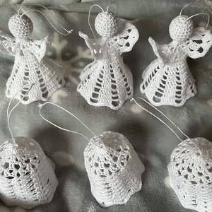 Horgolt angyalka és csengő  - karácsony - karácsonyi lakásdekoráció - karácsonyfadíszek - Meska.hu