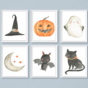 Halloween Dekoráció, Halloween falikép szett , Halloween pdf, Tök, Szellem, Fekete Macska, Varázssapka, Denevér, Hold - Meska.hu