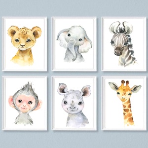 Afrikai állatos falikép szett A4-as, 6db-os állatos dekoráció, Oroszlán, Elefánt, Zebra, Majom, Rinocérosz, Zsiráf - Meska.hu