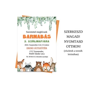 Születésnapi meghívó, Erdei Állatos Szülinapi Meghívó, Gyermek Meghívó, Állatos, Róka, Nyuszi, Mackó, Őz, Mosómedve - Meska.hu