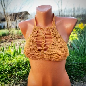Mustársárga horgolt bikini felső , Ruha & Divat, Női ruha, Fürdőruha & Fehérnemű, Horgolás, MESKA