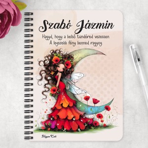 Személyre szabható - Gyönyörű pipacs tündérlány és a hold mintás A5-ös füzet - otthon & életmód - papír, írószer - jegyzetfüzet & napló - Meska.hu
