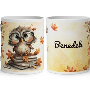 Névvel kérhető - Cuki őszi szemüveges bagoly mintás bögre - Meska.hu