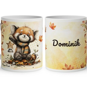 Névvel kérhető - Cuki őszi vöröspanda és a lámpás mintás bögre - Meska.hu