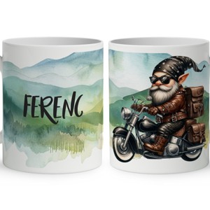 Névvel kérhető - Úton - Motoros manó mintás bögre, Otthon & Életmód, Konyhafelszerelés, tálalás, Tálalás, Bögre & Csésze, , MESKA