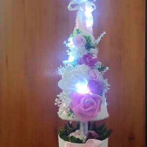 Rózsaszín világítós,virágos dekorfa - otthon & életmód - virágdekoráció - virágdíszek - asztali virágdísz - Meska.hu
