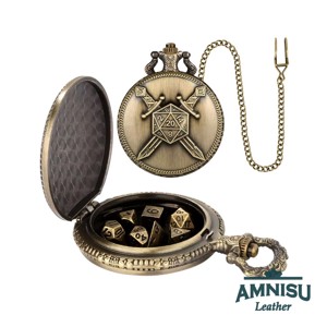 Bronz d20 karddal mini fém kockaszett zsebóra tokban - játék & sport - szerepjáték - Meska.hu