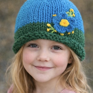 Lány sapka . Kézi kötésű oliva zöld és türkíz színű sapka  horgolt hímzett piros virágokkal díszítve eladó. - ruha & divat - sál, sapka, kendő - sapka - Meska.hu
