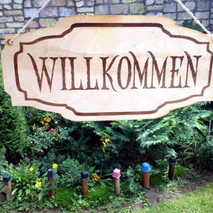 'Willkommen' feliratú tábla ajtódísz - otthon & életmód - dekoráció - ajtó- és ablak dekoráció - ajtódísz & kopogtató - Meska.hu