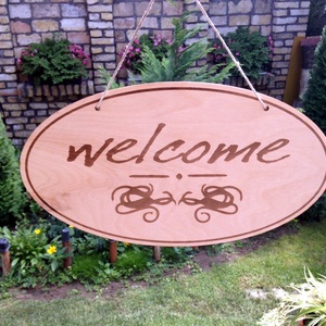 'Welcome' feliratú tábla ajtódísz - otthon & életmód - dekoráció - ajtó- és ablak dekoráció - ajtódísz & kopogtató - Meska.hu