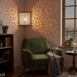 Marokkói mintás saroklámpa, hangulatvilágítás, Otthon & Életmód, Lámpa, Fali & Mennyezeti lámpa, Famegmunkálás, MESKA