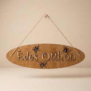 'Édes Otthon' feliratú tábla ajtódísz dekoráció lepkékkel - otthon & életmód - dekoráció - ajtó- és ablak dekoráció - ajtódísz & kopogtató - Meska.hu