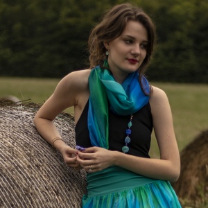 kézzel festett hernyóselyem ékszersál  türkiz  - ruha & divat - sál, sapka, kendő - kendő - Meska.hu