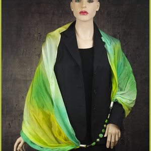 selyem kőrsál ékszerrel díszítve tavaszi zöld  - ruha & divat - sál, sapka, kendő - sál - Meska.hu