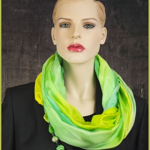 selyem kőrsál ékszerrel díszítve tavaszi zöld , Ruha & Divat, Sál, Sapka, Kendő, Sál, Nemezelés, MESKA