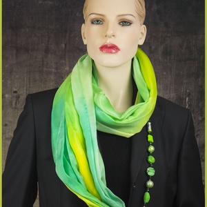 selyem kőrsál ékszerrel díszítve tavaszi zöld  - ruha & divat - sál, sapka, kendő - sál - Meska.hu