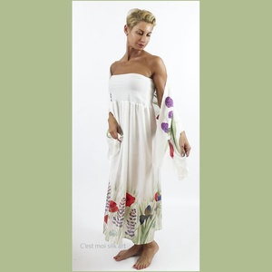 SELYEM RUHA VAGY SZOKNYA  FEHÉR MEZEI VIRÁGOKKAL - ruha & divat - női ruha - alkalmi ruha & estélyi ruha - Meska.hu