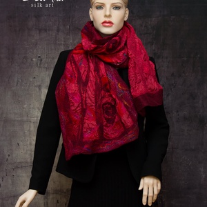 nuno nemez selyem sál bordó rózsákkal - ruha & divat - sál, sapka, kendő - kendő - Meska.hu