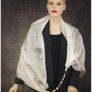 kézzel festett hernyóselyem ékszersál fehér - ruha & divat - sál, sapka, kendő - sál - Meska.hu