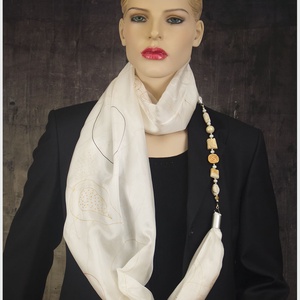 kézzel festett hernyóselyem ékszersál fehér - ruha & divat - sál, sapka, kendő - sál - Meska.hu