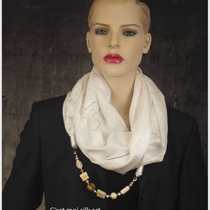 kézzel festett hernyóselyem ékszersál fehér - ruha & divat - sál, sapka, kendő - sál - Meska.hu