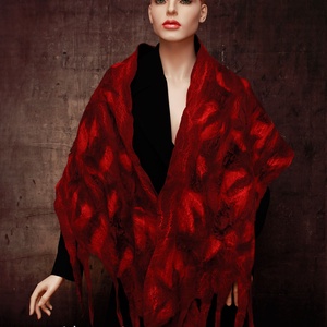 Nemezelt bordó gyapjú selyem sál  - ruha & divat - sál, sapka, kendő - sál - Meska.hu