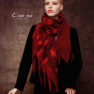 Nemezelt bordó gyapjú selyem sál  - ruha & divat - sál, sapka, kendő - sál - Meska.hu