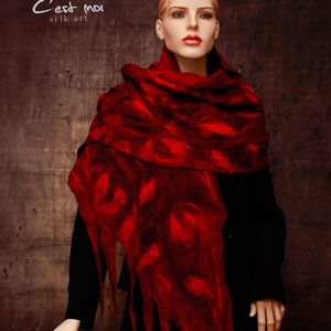 Nemezelt bordó gyapjú selyem sál  - ruha & divat - sál, sapka, kendő - sál - Meska.hu