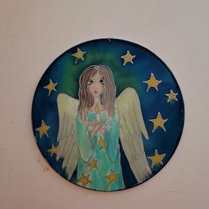 Selyemre festett mandala kép angyalkás - Meska.hu