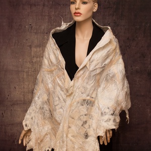 selyemre nemezelt fehér  stóla   - ruha & divat - sál, sapka, kendő - sál - Meska.hu