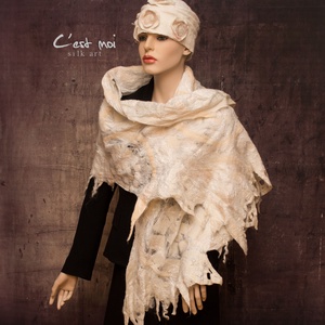 selyemre nemezelt fehér  stóla   - ruha & divat - sál, sapka, kendő - sál - Meska.hu