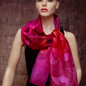 Pink ginkó bilóbás kézzel festett selyemsál -egyedi ajándék nőknek -ballagási ajándék, Ruha & Divat, Sál, Sapka, Kendő, Sál, Selyemfestés, MESKA