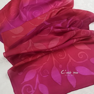 Pink kézzel festett selyemsál -egyedi ajándék nőknek -ballagási ajándék, Ruha & Divat, Sál, Sapka, Kendő, Sál, Selyemfestés, MESKA