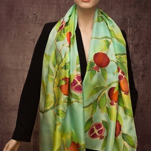 Zöld gránátalmás  selyem sál - ruha & divat - sál, sapka, kendő - sál - Meska.hu