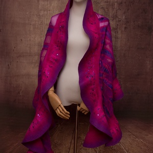 Fukszia  selyemre muszlinra nemezelt gyapjú stóla ,különleges  alkalomra - ruha & divat - sál, sapka, kendő - sál - Meska.hu