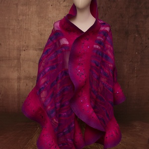 Fukszia  selyemre muszlinra nemezelt gyapjú stóla ,különleges  alkalomra, Ruha & Divat, Sál, Sapka, Kendő, Sál, , MESKA