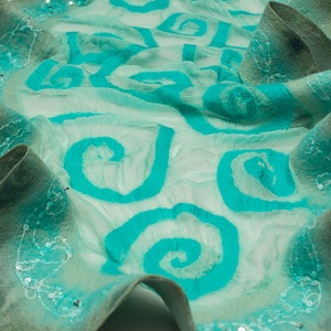 Türkiz  selyemre muszlinra nemezelt gyapjú stóla  ,különleges  alkalomra - ruha & divat - sál, sapka, kendő - sál - Meska.hu