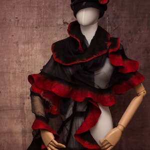 Piros pipacsos selyemre muszlinra nemezelt gyapjú stóla ,különleges  alkalomra - ruha & divat - sál, sapka, kendő - sál - Meska.hu