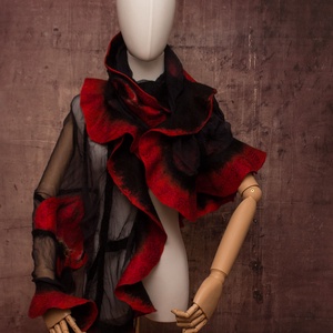 Piros pipacsos selyemre muszlinra nemezelt gyapjú stóla ,különleges  alkalomra, Ruha & Divat, Sál, Sapka, Kendő, Sál, , MESKA