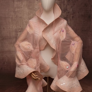 Rózsaszín selyemre muszlinra nemezelt gyapjú stóla ,különleges  alkalomra, Ruha & Divat, Sál, Sapka, Kendő, Sál, , MESKA