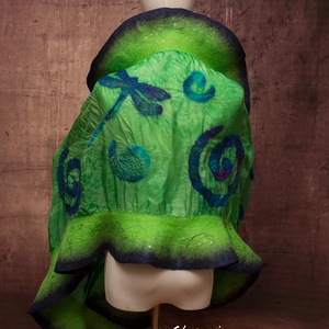 Zöld szitakötős  selyemre muszlinra nemezelt gyapjú stóla ,különleges  alkalomra - ruha & divat - sál, sapka, kendő - sál - Meska.hu